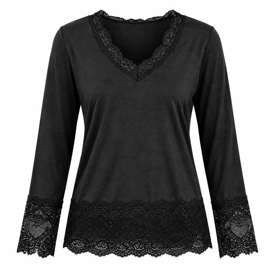 Caramelle Långärmad Top med Spets Black