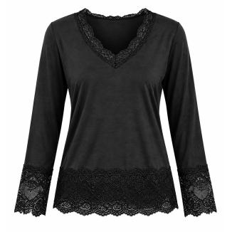 Caramelle Långärmad Top med Spets Black